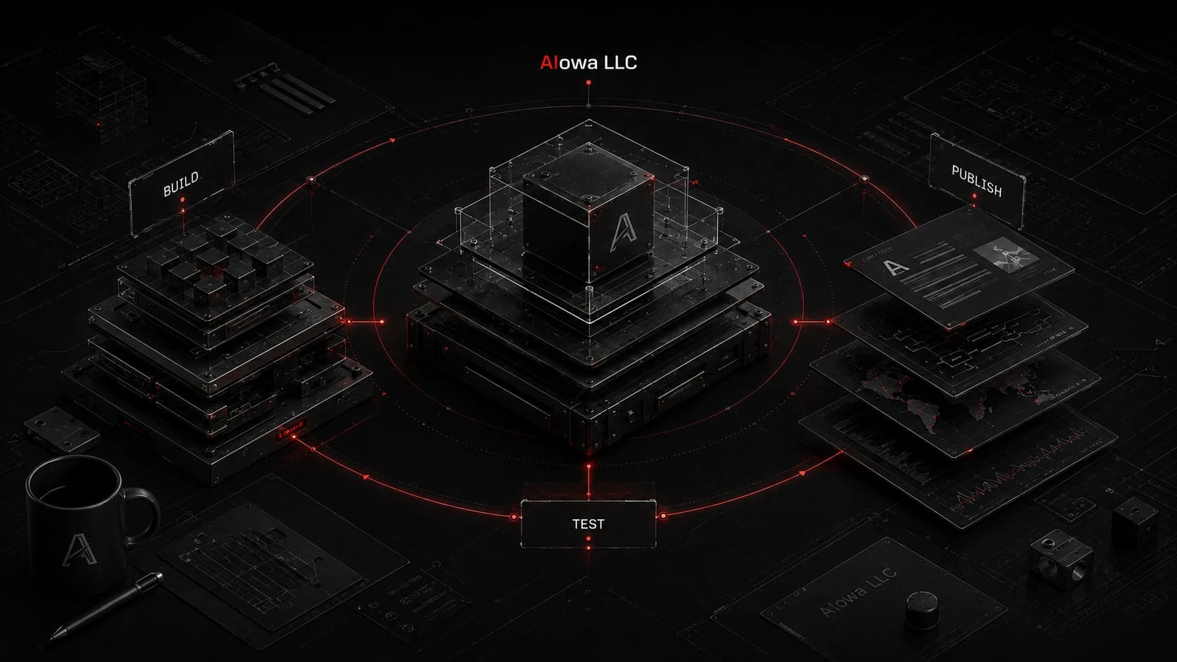 AIowa systems workspace connecting build, test, and publish operations